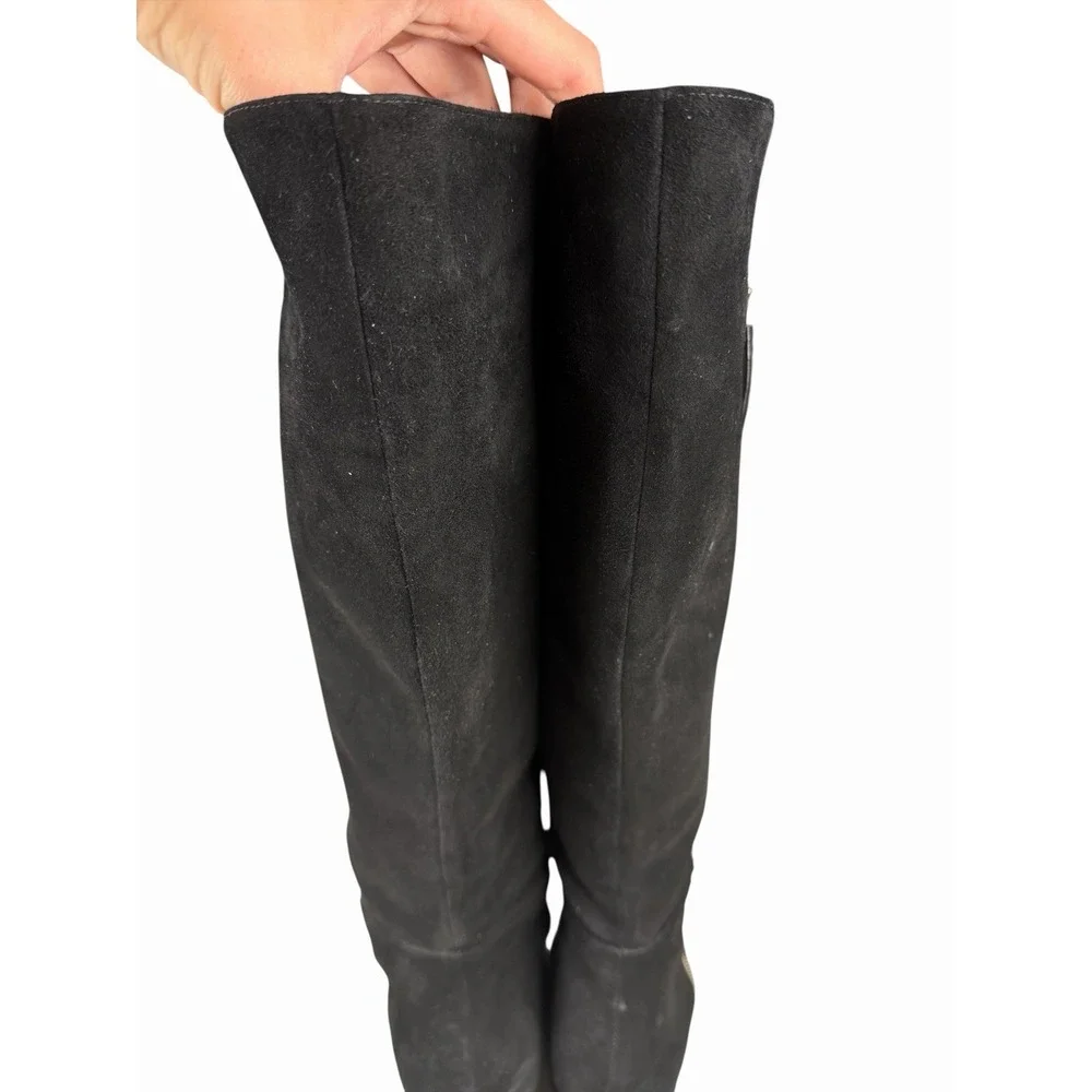 Michael Kors Clara Wedge Knee High Black Leather Boots Women's Size 9M